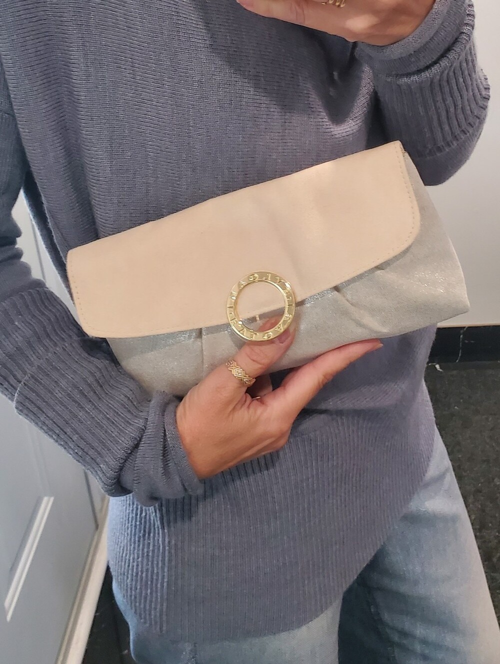 Bulgary Bvlgari Suede Shimmer Clutch Cosmetic Bag